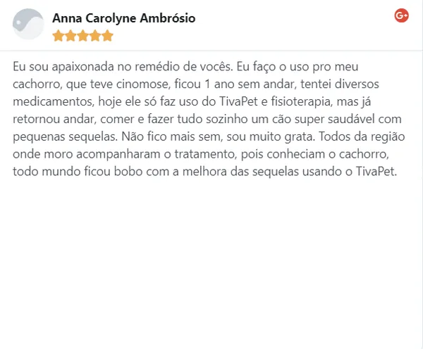 Depoimento de Anna Carolyne sobre a recuperação do seu cachorro com Tiva Pet